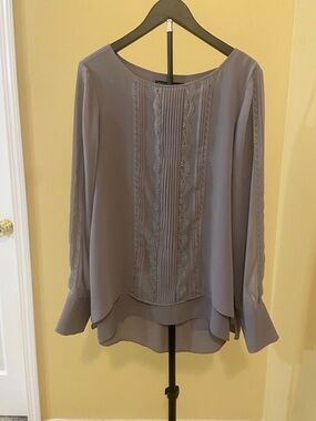White House Black Market Mauve Lace-Trim Chiffon Blouse
